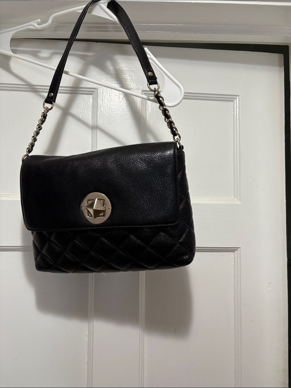 kate spade Black Quilted Leather Shoulder Bag with Star Turn-Lock